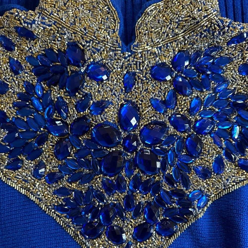 New With Tags Della-Knit 100% Wool Royal Blue Zip Up Sweater - Picture 6 of 8